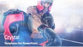  Presentation with boxing ring - Theme with rear view of boxer standing against boxing ring illuminated background and a teal colored foreground