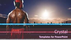  Presentation with boxer - PPT layouts consisting of rear view of boxer standing against picture of a city by sunrise background and a tawny brown colored foreground