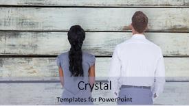  Presentation with digital - Audience pleasing presentation design consisting of rear view of business people backdrop and a  colored foreground