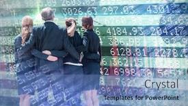  Presentation with shares - PPT theme enhanced with rear view of business people with arms around against stocks and shares background and a teal colored foreground
