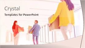  Presentation with moving business - Presentation theme with rear view of business people with cardboard boxes moving into new office background and a cream colored foreground