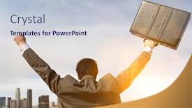  Presentation with lens - Beautiful PPT layouts featuring rear-view-of-businessman-celebrating backdrop and a lemonade colored foreground