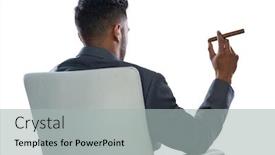 Presentation with cigar - Amazing slides having rear view of businessman holding cigar against white background backdrop and a light gray colored foreground