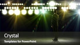  Presentation with stage lights - Beautiful theme featuring rear view of businessman standing in lights of stage backdrop and a tawny brown colored foreground