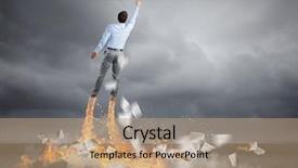  Presentation with superhero - Slides enhanced with rear view of businessman superhero flying up in sky background and a coral colored foreground