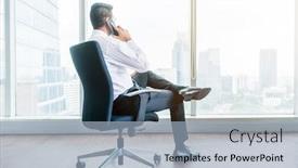  Presentation with phone - Presentation featuring rear-view-of-businessman-talking background and a light blue colored foreground