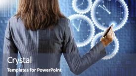  Presentation with clock - Slides with rear view of businesswoman drawing background and a  colored foreground