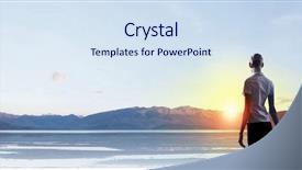  Presentation with mountain view - Slide set having rear view of businesswoman look at sunrise above mountain background and a sky blue colored foreground