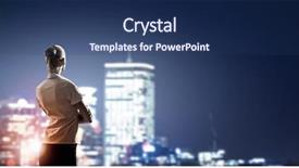  Presentation with city night - Slides having rear view of businesswoman looking background and a ocean colored foreground