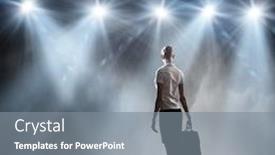  Presentation with stage lights - Slides with rear view of businesswoman standing in lights of stage background and a gray colored foreground