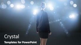  Presentation with stage lights - Cool new presentation theme with rear view of businesswoman standing in lights of stage backdrop and a tawny brown colored foreground