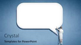  Presentation with chat - PPT theme featuring rear view of businesswoman touching white chat balloon background and a light blue colored foreground