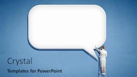  Presentation with chat - Slide set enhanced with rear view of businesswoman touching white chat balloon background and a light blue colored foreground