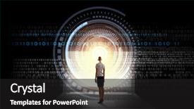  Presentation with suitcase - Audience pleasing PPT theme consisting of rear view of businesswoman with suitcase standing on keyboard of big laptop backdrop and a black colored foreground