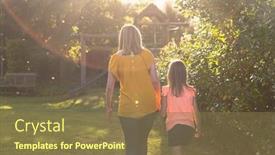  Presentation with walking together - Colorful presentation theme enhanced with rear-view-of-caucasian-woman backdrop and a tawny brown colored foreground