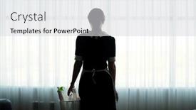  Presentation with curtains - Presentation theme featuring rear-view-of-chambermaid background and a light gray colored foreground
