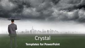  Presentation with classy - Beautiful slide deck featuring rear view of classy businessman holding grey umbrella against city on the horizon backdrop and a tawny brown colored foreground