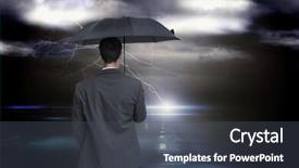 Presentation with classy - Cool new PPT layouts with rear view of classy businessman holding grey umbrella against stormy sky over road with lightning backdrop and a dark gray colored foreground
