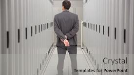  Presentation with classy - Amazing presentation design having rear view of classy businessman posing against data center backdrop and a light gray colored foreground