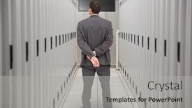  Presentation with classy - Presentation featuring rear view of classy businessman posing against data center background and a light gray colored foreground