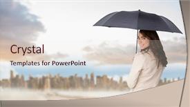  Presentation with classy - Amazing PPT theme having rear view of classy businesswoman holding umbrella against path in yellow field leading to city backdrop and a lemonade colored foreground