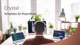  Presentation with wireless - Audience pleasing slide deck consisting of rear-view-of-computer-programmer backdrop and a white colored foreground