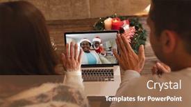  Presentation with lockdown - Colorful PPT theme enhanced with rear-view-of-couple-waving backdrop and a coral colored foreground