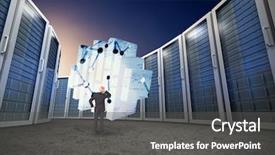  Presentation with server - Cool new PPT theme with rear view of doubtful mature businessman in a server storage backdrop and a dark gray colored foreground