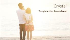  Presentation with activity - PPT theme enhanced with rear view of family enjoying outdoor activity together standing on coastline in beautiful sunset during holiday vacations background and a cream colored foreground