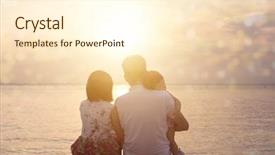  Presentation with activity - Audience pleasing PPT theme consisting of rear view of family enjoying outdoor activity together sitting on coastline in beautiful sunset during holiday vacations backdrop and a cream colored foreground