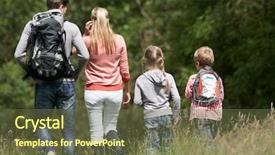  Presentation with hiking - Beautiful slide deck featuring rear view of family hiking backdrop and a tawny brown colored foreground