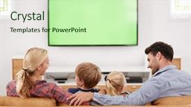  Presentation with television watching - Beautiful PPT theme featuring rear view of family sitting backdrop and a soft green colored foreground