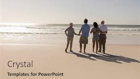 Presentation with sunshine - Amazing slide set having rear view of family walking on beach in the sunshine backdrop and a soft green colored foreground