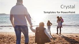  Presentation with sea sun - PPT theme consisting of rear-view-of-family-walking background and a cream colored foreground