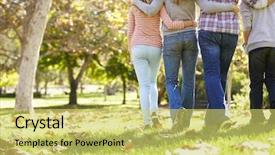  Presentation with walking - Amazing slide deck having rear view of family walking backdrop and a yellow colored foreground