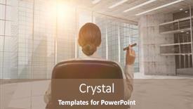  Presentation with cigar - Slides having rear view of female executive holding cigar against modern room overlooking city background and a violet colored foreground