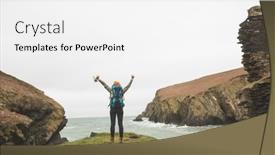  Presentation with spread - Amazing slide deck having rear-view-of-female-hiker backdrop and a white colored foreground