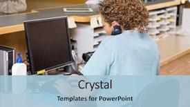  Presentation with trainee nurse sitting by female - Cool new presentation theme with rear view of female nurse backdrop and a light blue colored foreground