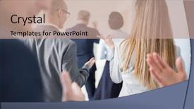  Presentation with rear view of bodyguard - Audience pleasing PPT theme consisting of rear view of female professional backdrop and a coral colored foreground