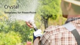  Presentation with chernobyl nuclear power plant view - PPT layouts having rear view of gardener watering background and a mint green colored foreground