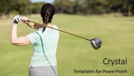  Presentation with rear view of bodyguard - Presentation having rear view of golfer woman background and a yellow colored foreground