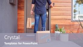  Presentation with food delivery - Presentation design with rear-view-of-home-delivery background and a gray colored foreground