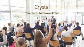  Presentation with diverse business people - Cool new PPT layouts with rear view of interactive diverse backdrop and a cream colored foreground