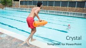  Presentation with lifeguard - Theme enhanced with rear view of lifeguard jumping background and a cool aqua colored foreground