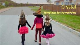  Presentation with hands down - Slide deck consisting of rear view of little witches background and a tawny brown colored foreground