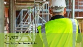  Presentation with building construction - Amazing PPT layouts having rear-view-of-male-builder backdrop and a yellow colored foreground