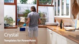  Presentation with kitchen - PPT theme having rear-view-of-male background and a coral colored foreground