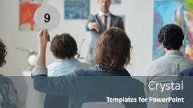  Presentation with art gallery - Presentation theme enhanced with rear-view-of-man-raising background and a ocean colored foreground