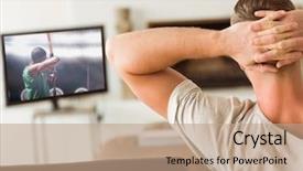  Presentation with television watching - Amazing presentation theme having rear view of man watching backdrop and a coral colored foreground