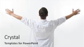  Presentation with stretching - Beautiful presentation theme featuring surrender - rear view of man wearing backdrop and a light gray colored foreground